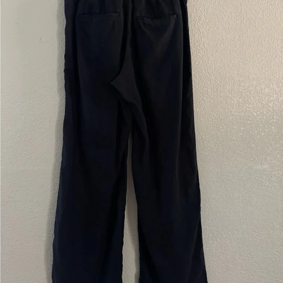 Athleta Pants 12P Cabo Wide-Leg High Rise Joggers Black Linen - Picture 8 of 12